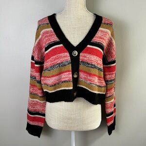 BP. Cropped Striped Button Up Cardigan Sweater
